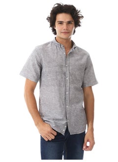 Andora Solid Linen Short Sleeve Oxford Shirt _ Dark Grey  - Image 2