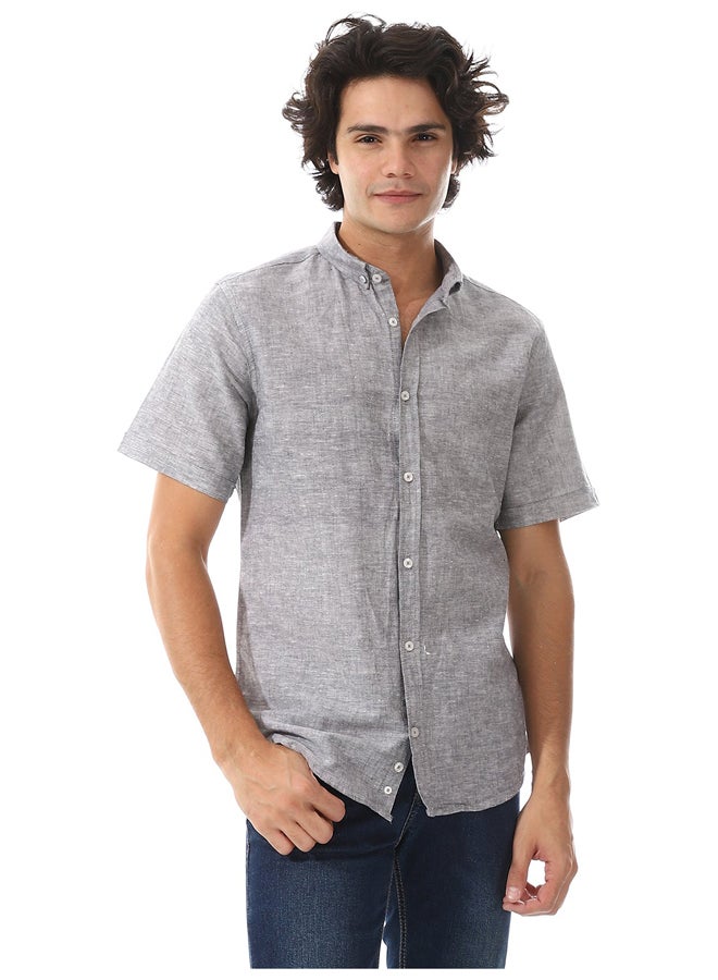 Andora Solid Linen Short Sleeve Oxford Shirt _ Dark Grey - Image 2