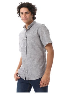 Andora Solid Linen Short Sleeve Oxford Shirt _ Dark Grey  - Image 5