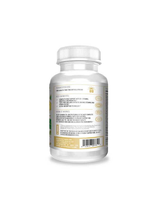 ACTIF Organic Multivitamin for Women Age 70+ with 20+ Advanced Factors and Omega-3 Oil, Non-GMO, Made in USA, 90 Count RealCaps - Image 2