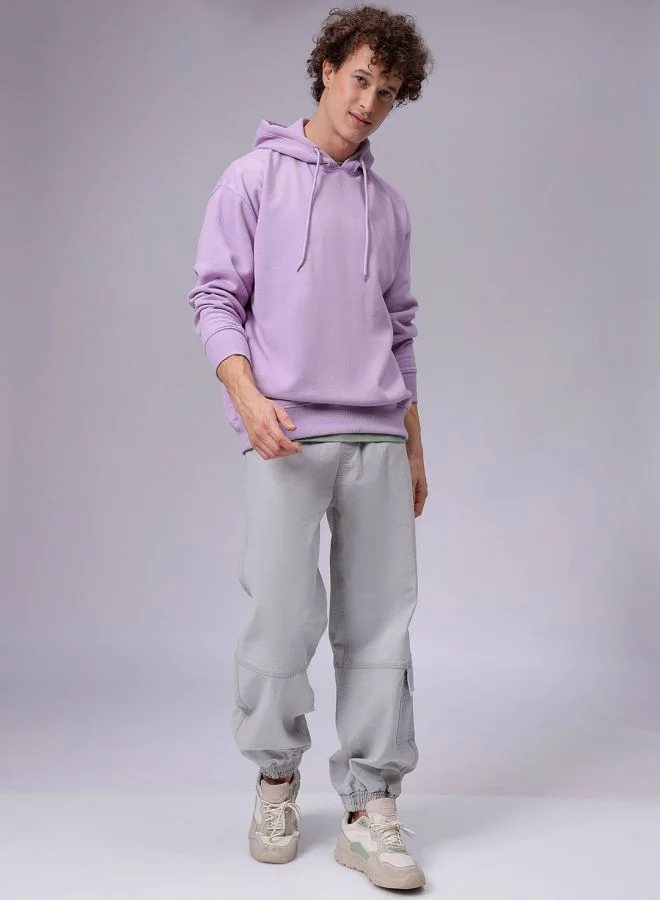شركة المرآب الهندية Men Oversized Solid Overhead Hooded Sweatshirt