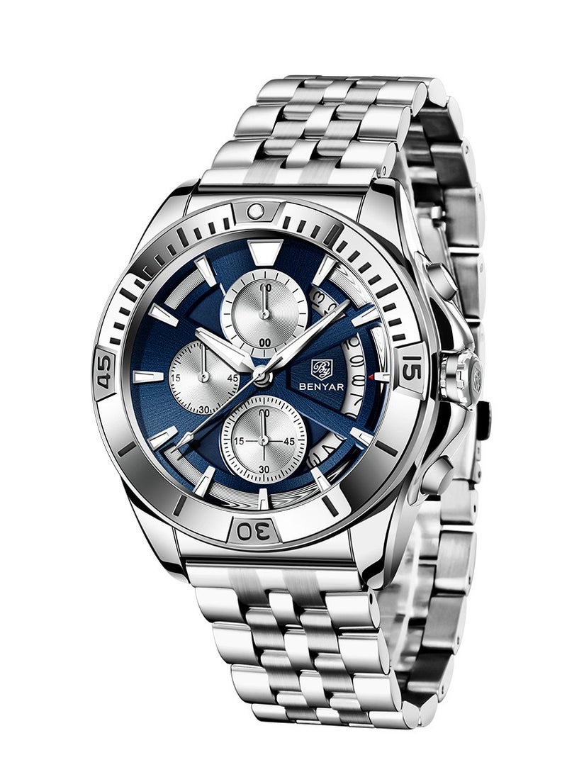 BENYAR Watches for Men Watch Quartz Luxury Stainless Steel  Water Resistant Chronograph Watch 5180  - Image 2