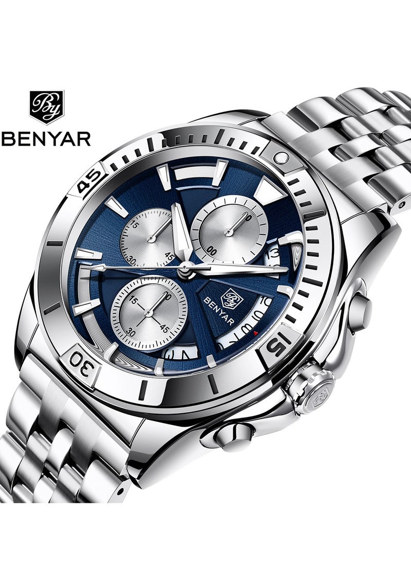 BENYAR Watches for Men Watch Quartz Luxury Stainless Steel  Water Resistant Chronograph Watch 5180  - Image 1