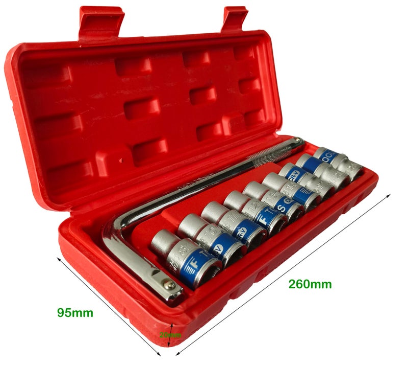 Inditrust 10 Pcs 1/2 inch Chrome Vanadium Socket Handle Set/Tool Box/Goti Pana for Automobiles/Bike/Car Repair/Home DIY Use (8,10,11,12,13,14,17,21,& 24 mm) - Image 2