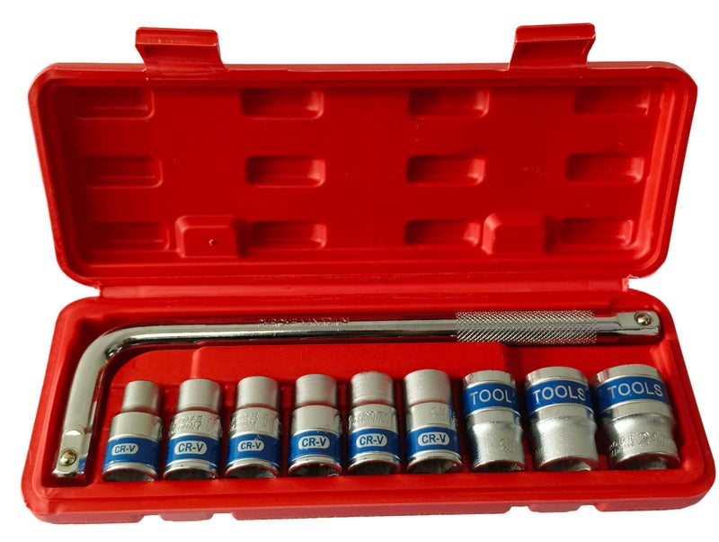 Inditrust 10 Pcs 1/2 inch Chrome Vanadium Socket Handle Set/Tool Box/Goti Pana for Automobiles/Bike/Car Repair/Home DIY Use (8,10,11,12,13,14,17,21,& 24 mm) - Image 5