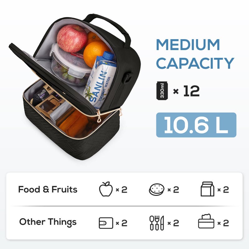 TOURIT Lunch Bag Women Double Deck Lunch Box Insulated Lunch Cooler for Women Men Work, Black - Image 2