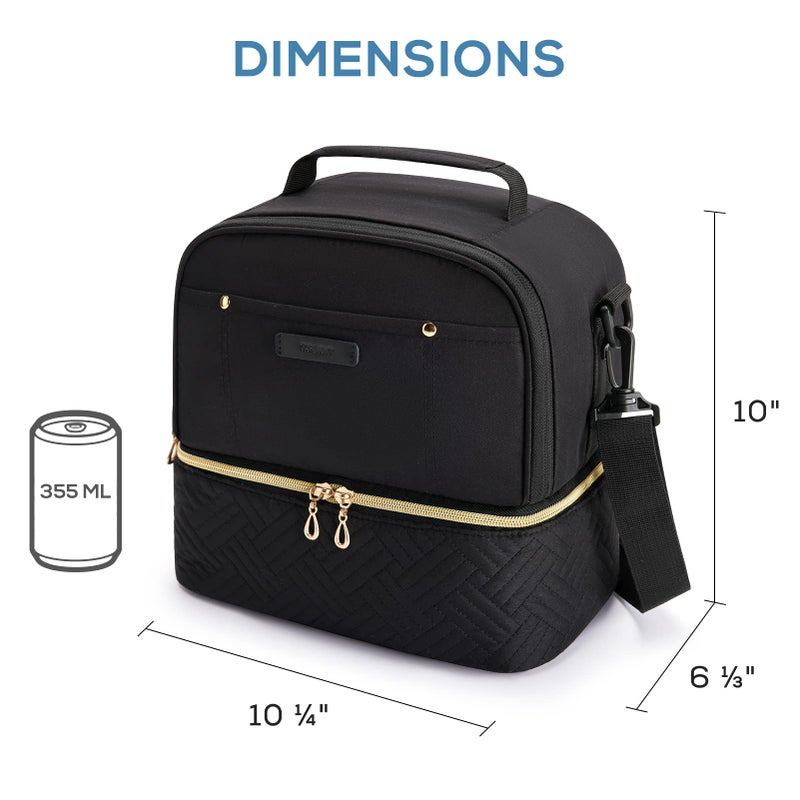 TOURIT Lunch Bag Women Double Deck Lunch Box Insulated Lunch Cooler for Women Men Work, Black - Image 3