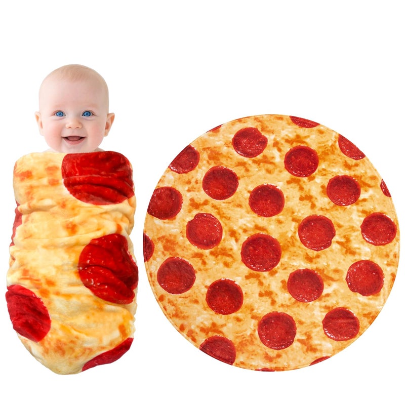 mermaker Pepperoni Pizzas Blanket Swaddle for Baby Toddler Newborn, 285 GSM Soft Flannel Pizzas Toddler Swaddle Wrap Blanket Funny Gifts for Baby Shower Boys Girls, 36 inch - Image 1