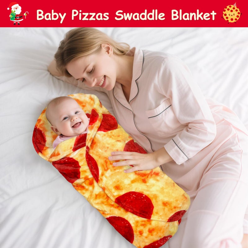 mermaker Pepperoni Pizzas Blanket Swaddle for Baby Toddler Newborn, 285 GSM Soft Flannel Pizzas Toddler Swaddle Wrap Blanket Funny Gifts for Baby Shower Boys Girls, 36 inch - Image 2