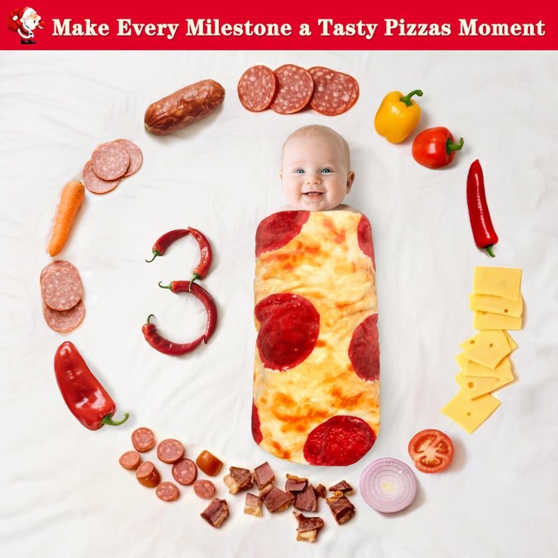 mermaker Pepperoni Pizzas Blanket Swaddle for Baby Toddler Newborn, 285 GSM Soft Flannel Pizzas Toddler Swaddle Wrap Blanket Funny Gifts for Baby Shower Boys Girls, 36 inch - Image 3