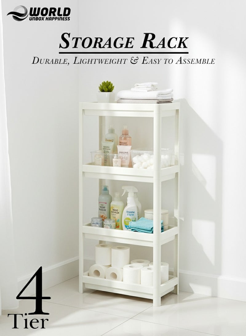 Eworld 4-Tier Bathroom Storage Shelves, White Detachable Utility Rack with Drainage Holes & Baffles, Freestanding Organizer for Kitchen, Laundry, and Under Sink Use - Image 1
