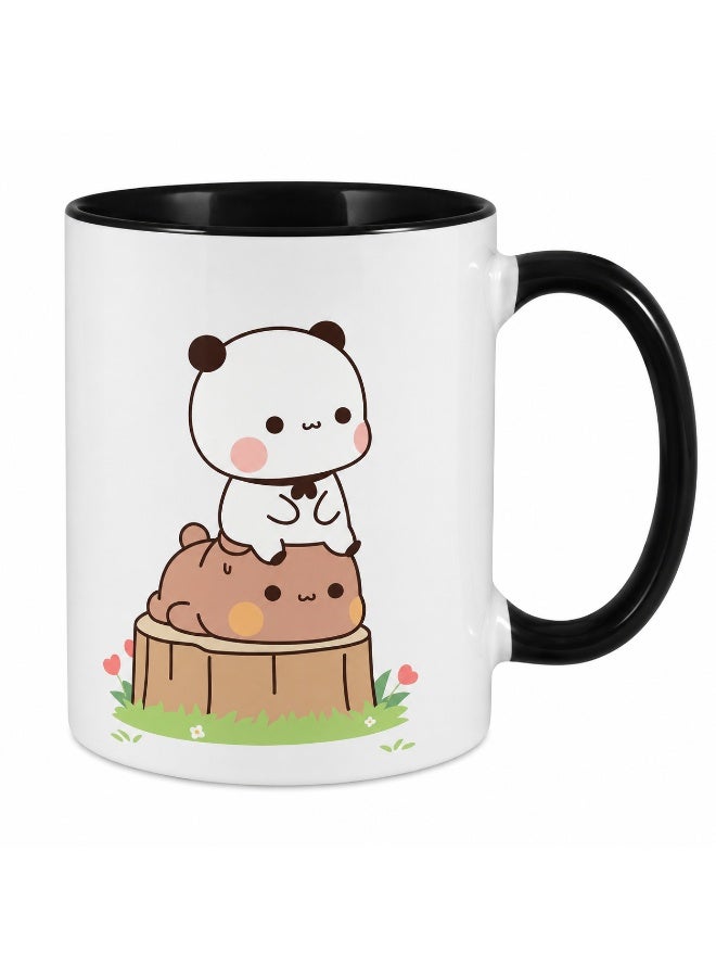 Bickerbond Cute Bubu & Dudu Stacking Coffee Mug - Two-Tone Ceramic Cup with Black Handle & Inner - 11oz Kawaii Cartoon Tea Mug for Kids, Friends, & Gift Sets - White/Black - Image 1