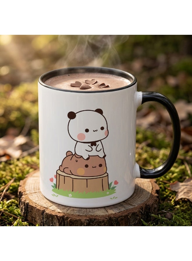 Bickerbond Cute Bubu & Dudu Stacking Coffee Mug - Two-Tone Ceramic Cup with Black Handle & Inner - 11oz Kawaii Cartoon Tea Mug for Kids, Friends, & Gift Sets - White/Black - Image 2