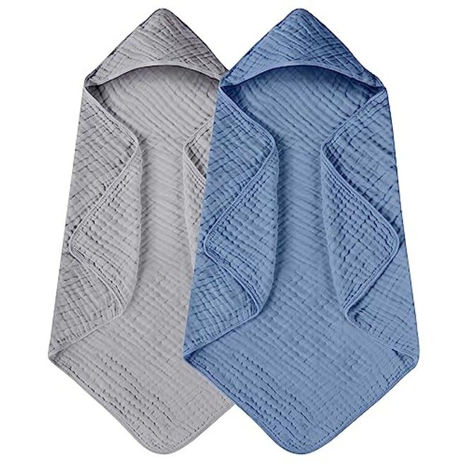 Yoofoss Hooded Baby Bath Towels 2 Pack - 100% Muslin Organic Cotton, Soft & Absorbent for Newborn, Babies, Toddlers, 32x32 Inch, Beige & Coffee