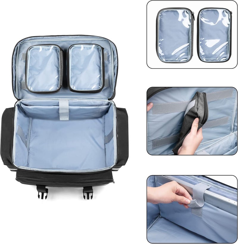 Damero Rolling Medical Bag with Detachable Trolley Medical Equipment Bag with Removable Pouches and Dividers First Aid Responder Bag Empty for Home Health Nurses Doctors EMT EMS Black - Image 3