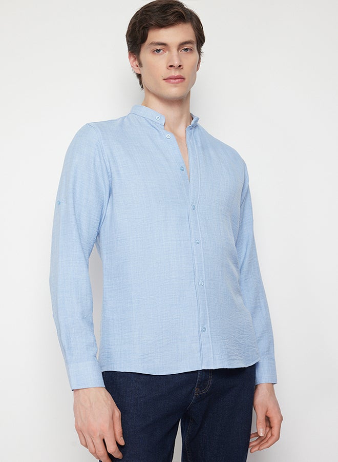 trendyol Blue Slim Fit Large Collar Casual Shirt TMNSS24GO00031 - Image 5