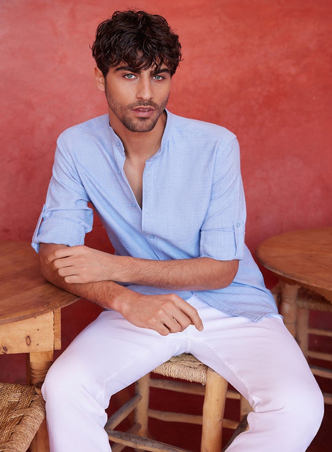 trendyol Blue Slim Fit Large Collar Casual Shirt TMNSS24GO00031 - Image 2