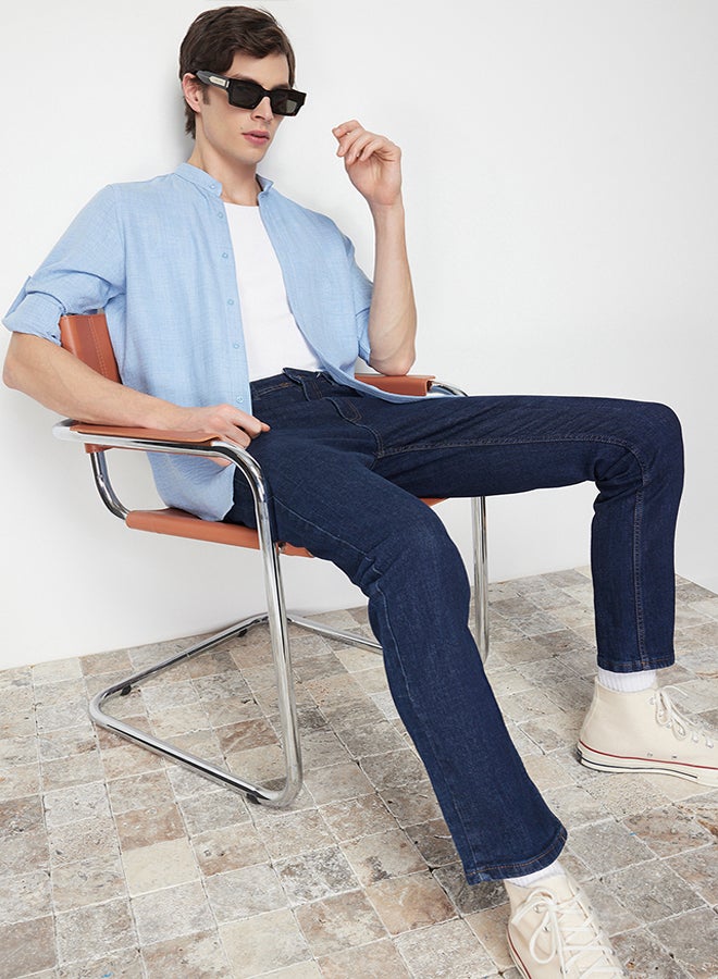 trendyol Blue Slim Fit Large Collar Casual Shirt TMNSS24GO00031 - Image 4