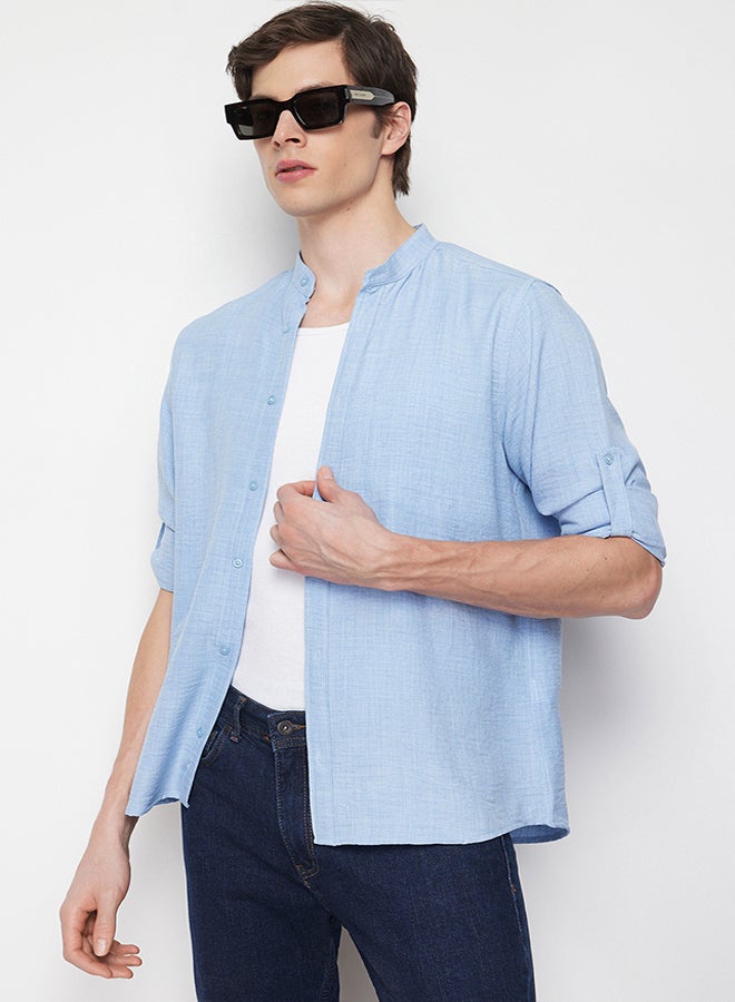 trendyol Blue Slim Fit Large Collar Casual Shirt TMNSS24GO00031 - Image 3