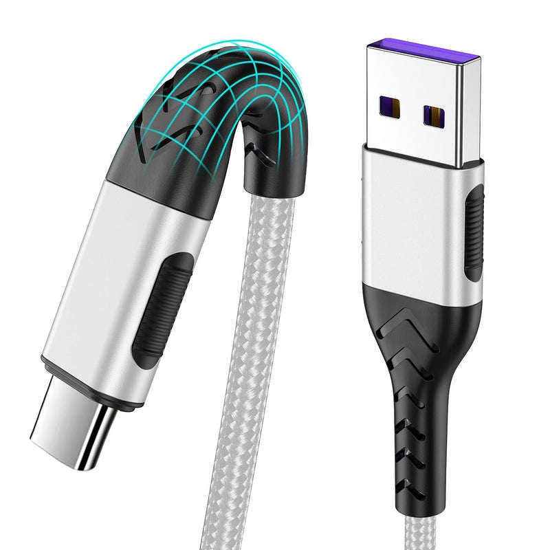 Durcord 2Pack 10ft Fast USB Type C Charging Cable for Android/Phone/Pad/Laptop, Type C Charger Braided USB Cable Bright Silver - Image 1