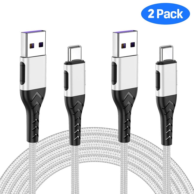 Durcord 2Pack 10ft Fast USB Type C Charging Cable for Android/Phone/Pad/Laptop, Type C Charger Braided USB Cable Bright Silver - Image 2