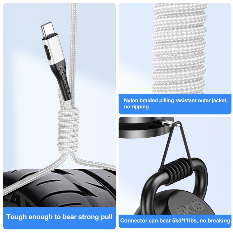 Durcord 2Pack 10ft Fast USB Type C Charging Cable for Android/Phone/Pad/Laptop, Type C Charger Braided USB Cable Bright Silver - Image 4