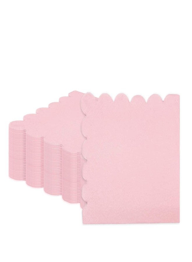 HEIPINIUYE 50 Pieces 2-ply Light Pink Napkin Disposable Scalloped Cocktail Napkins Beverage Napkins Dessert Napkins Paper Napkins for Wedding Birthday Party Paper Dinner Napkins - Image 1