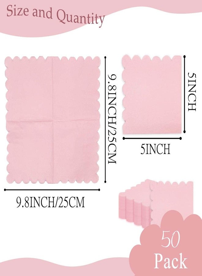 HEIPINIUYE 50 Pieces 2-ply Light Pink Napkin Disposable Scalloped Cocktail Napkins Beverage Napkins Dessert Napkins Paper Napkins for Wedding Birthday Party Paper Dinner Napkins - Image 2