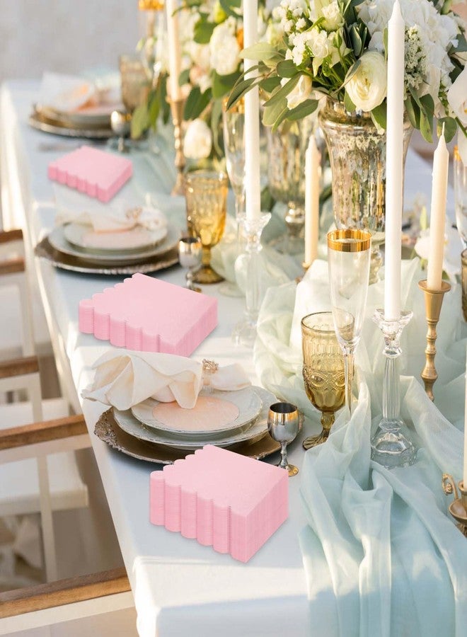 HEIPINIUYE 50 Pieces 2-ply Light Pink Napkin Disposable Scalloped Cocktail Napkins Beverage Napkins Dessert Napkins Paper Napkins for Wedding Birthday Party Paper Dinner Napkins - Image 3