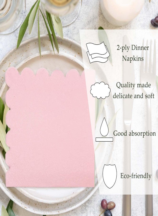 HEIPINIUYE 50 Pieces 2-ply Light Pink Napkin Disposable Scalloped Cocktail Napkins Beverage Napkins Dessert Napkins Paper Napkins for Wedding Birthday Party Paper Dinner Napkins - Image 4