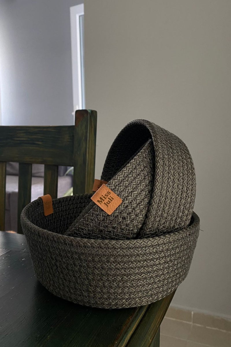 Miss Juli Multi-Purpose 3-Piece Basket, Jute Rope Knitting Basket, Decorative Basket Set, Wicker Basket Set - Image 1