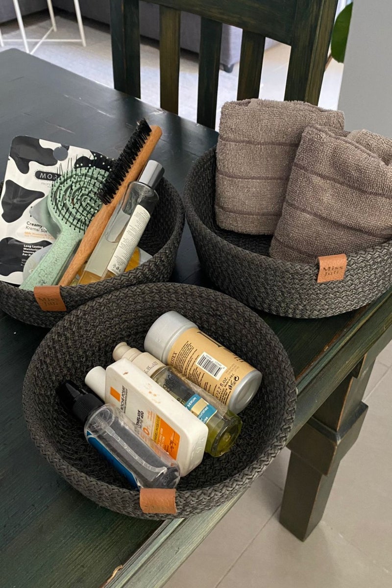Miss Juli Multi-Purpose 3-Piece Basket, Jute Rope Knitting Basket, Decorative Basket Set, Wicker Basket Set - Image 3