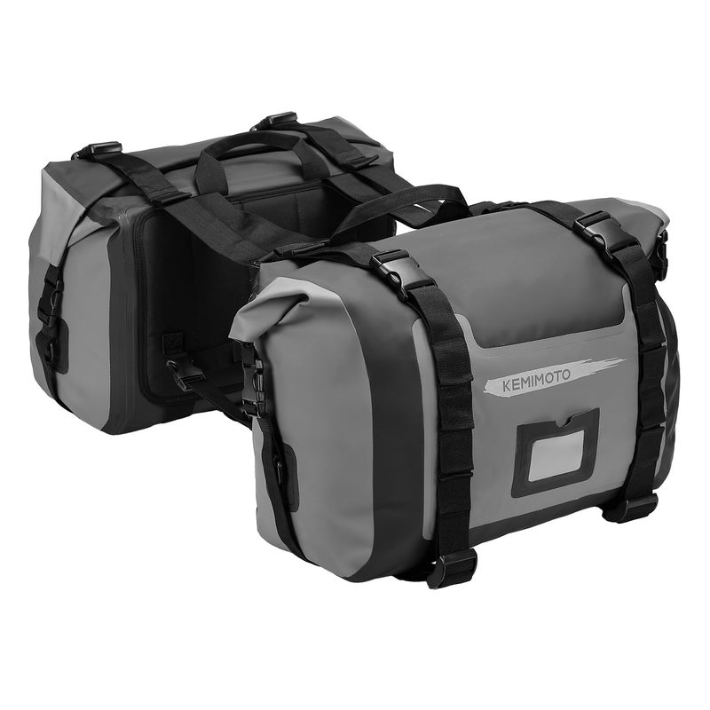 KEMIMOTO PVC Waterproof Motorcycle Saddlebags 50L(25Lx2) Adventure Dual Sport Bike Luggage Bag Saddle Bags Side Bags for Dirtbike Motorbike Travel Motorcycle Panniers Bags Grey - Image 1