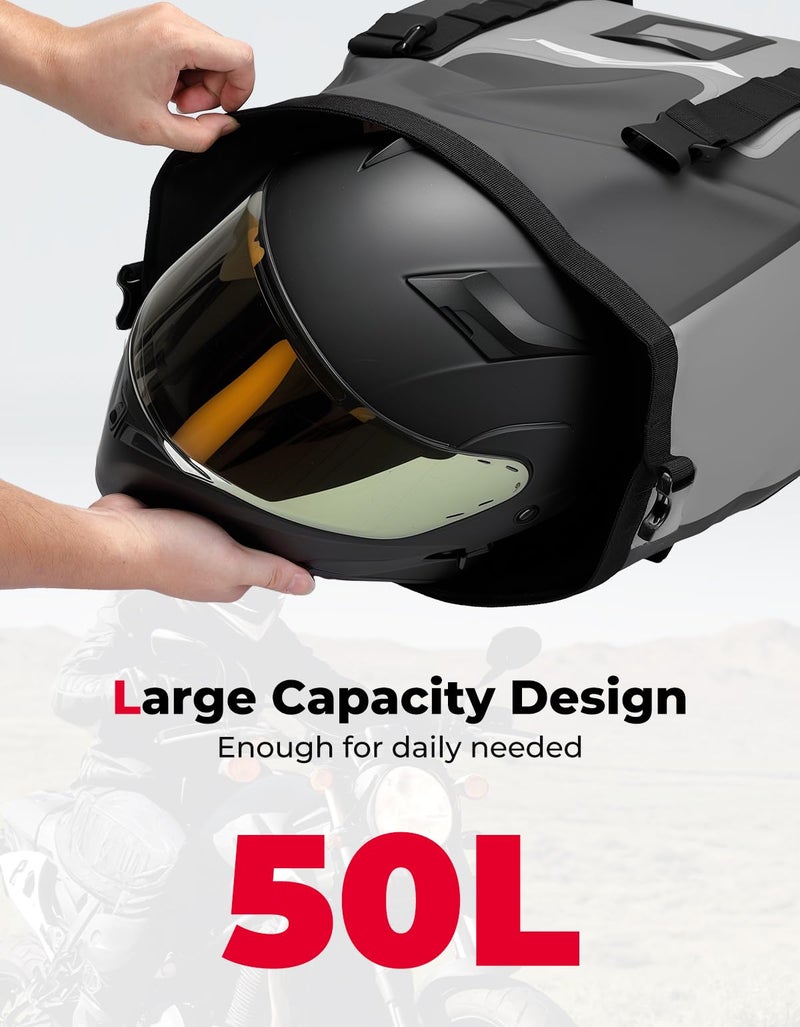KEMIMOTO PVC Waterproof Motorcycle Saddlebags 50L(25Lx2) Adventure Dual Sport Bike Luggage Bag Saddle Bags Side Bags for Dirtbike Motorbike Travel Motorcycle Panniers Bags Grey - Image 3