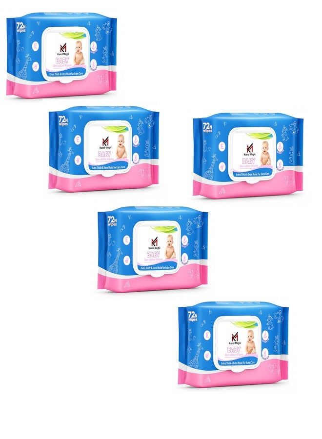 KALRA MAGIC Soft Cleansing Baby Wipes with Lid | 360 Wipes Extra Thick & Moist Wet Wipes for Baby's | Prevents Rashes & Redness with Goodness of Aloe Vera, Vitamin E & Jojoba Oil - Pack of 5 - Image 1