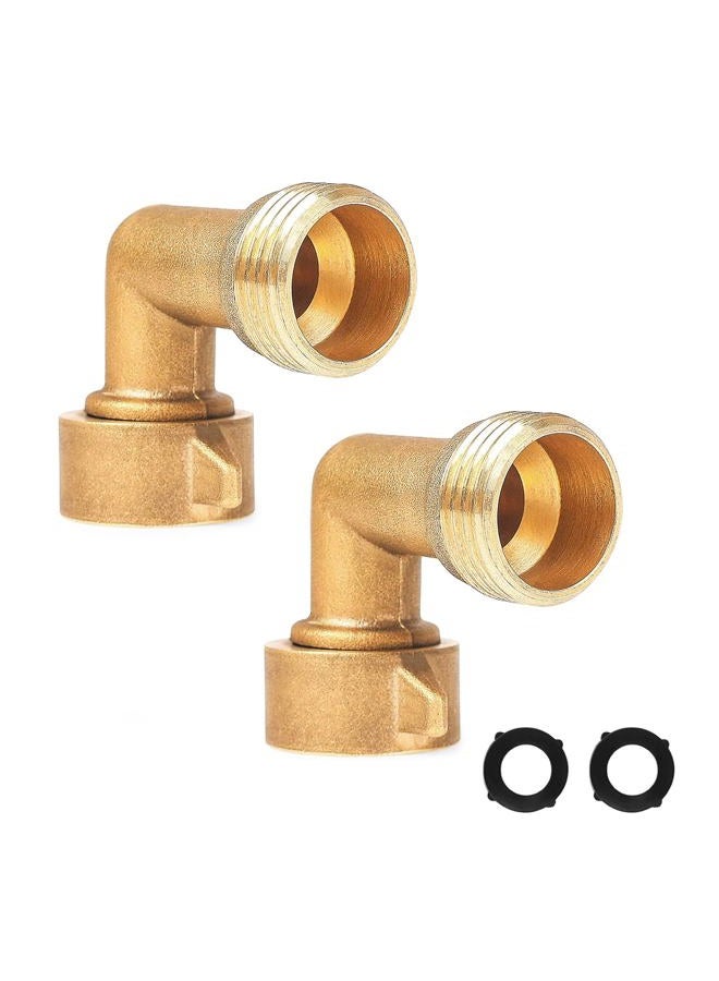 Hourleey 2 Pack 90 Degree Garden Hose Elbow Connectors, 3/4" Brass Hose Elbow with 2 Washers, Hose Adapter for RV Water Hookups Residential Outdoor Faucets - Image 1