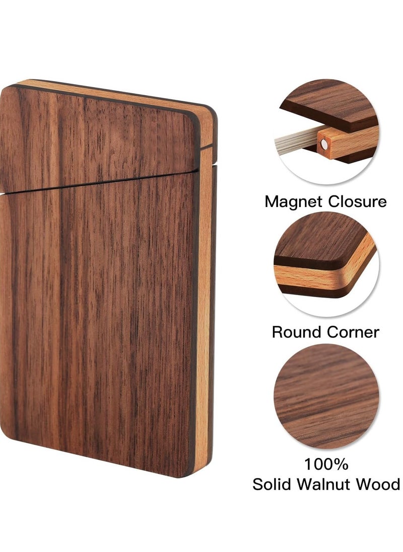 Excefore Wood Business Card Holders, PU Leather Business Card Case Pocket Business Card Holders for Men or Women, Professional Slim Business Card Carrier Name Card Holder Wallet With Magnetic Shut, Coffee  - Image 2