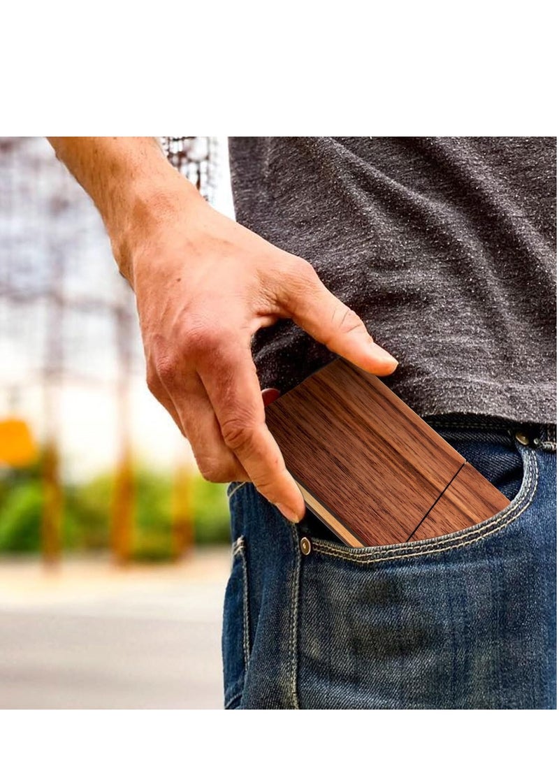 Excefore Wood Business Card Holders, PU Leather Business Card Case Pocket Business Card Holders for Men or Women, Professional Slim Business Card Carrier Name Card Holder Wallet With Magnetic Shut, Coffee  - Image 5