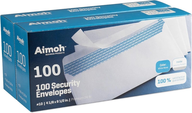 Aimoh #10 Security Self Seal Envelopes – 200 Qty |No Window, EnveGuard, 4⅛ x 9½", White, 24 LB, 200 Count (34100-2) - Image 1