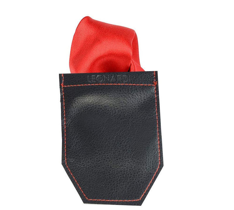 LEONARDI Pocket Square Holder for Men | Premium Faux Leather Pocket Square Organizer for Suits, Blazers & Formal Wear | colour - black - Image 1
