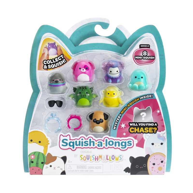 Squish-a-longs 8 Pack (Style 1- W2) - (8) 1â€ Mini-Squish with (2) Accessories, (1) Ring, and a Collectorâ€™s Guide - Collect, Trade, & Play - Image 1