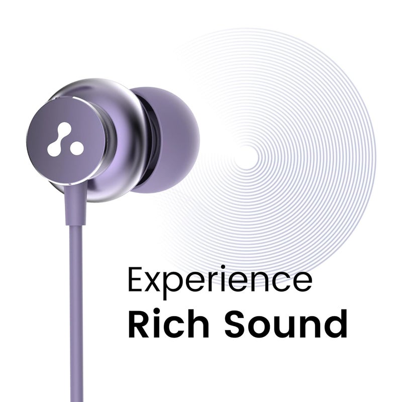 AMBRANE Stringz 38 Wired Headphones with Mic, Powerful HD Sound with High Bass, Tangle Free Cable, Comfort in Ear Fit, 3.5mm Jack (Purple) - Image 2