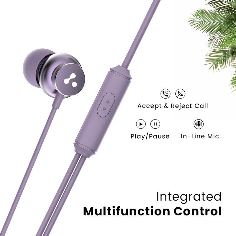 AMBRANE Stringz 38 Wired Headphones with Mic, Powerful HD Sound with High Bass, Tangle Free Cable, Comfort in Ear Fit, 3.5mm Jack (Purple) - Image 3
