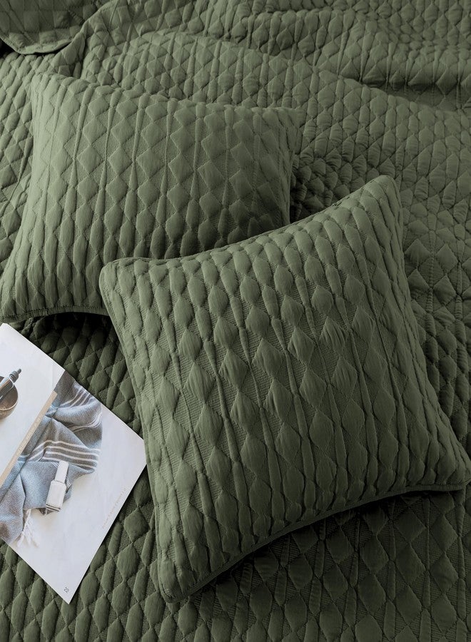 WDCOZY Olive Green Quilt King Size Bedding Set with 2 Pillow Shams, Lightweight Soft Bedspread Coverlet, Thin Comforter Bed Cover for All Season, 3 Pieces, 104x90 inches - Image 4