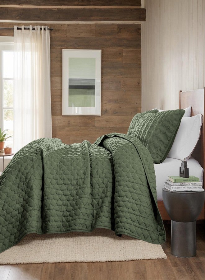 WDCOZY Olive Green Quilt King Size Bedding Set with 2 Pillow Shams, Lightweight Soft Bedspread Coverlet, Thin Comforter Bed Cover for All Season, 3 Pieces, 104x90 inches - Image 5