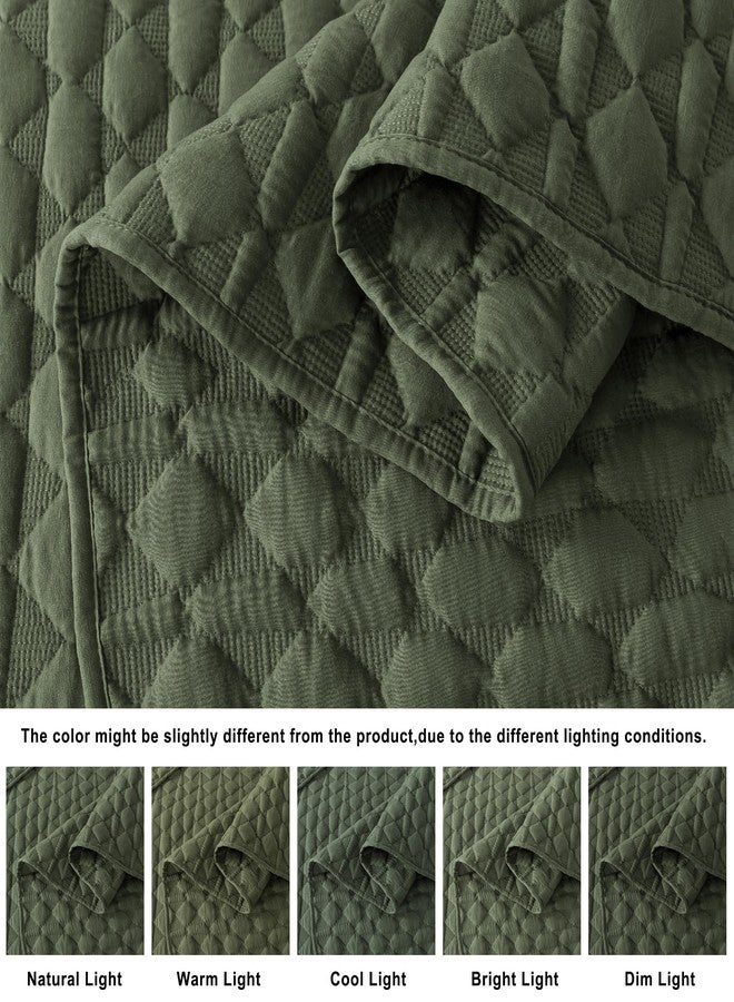 WDCOZY Olive Green Quilt King Size Bedding Set with 2 Pillow Shams, Lightweight Soft Bedspread Coverlet, Thin Comforter Bed Cover for All Season, 3 Pieces, 104x90 inches - Image 3