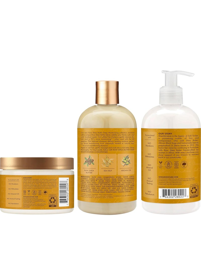 SheaMoister - A set of shampoo and conditioner to moisturize and care for frizzy, damaged and stressed hair, enriched with raw shea butter, argan oil and sea kelp, sulfate-free, with 3 pieces from Shea Moisture, fo - Image 1