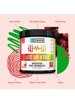 Zhou Zhou Nutrition Lite Up Xtra, Vegan Pre Workout Powder with Caffeine, Clean Energy Sourced from Green Tea, Nitric Oxide Booster, Gluten and Sugar Free, Non GMO, Cherry Limeade, 7.5 Oz  - Image 4