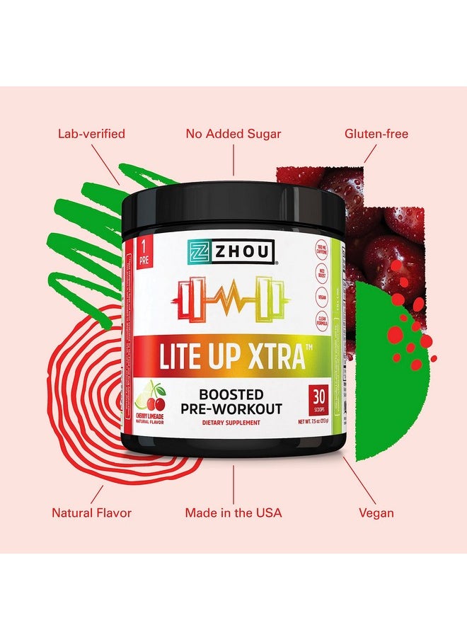 جو Zhou Nutrition Lite Up Xtra، مسحوق ما قبل التمرين النباتي مع الكافيين، طاقة نظيفة مستمدة من الشاي الأخضر، معزز أكسيد النيتريك، خالٍ من الغلوتين والسكر، غير معدّل وراثيًا، كرز وليمون، 7.5 أونصة  - Image 4