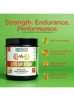 Zhou Zhou Nutrition Lite Up Xtra, Vegan Pre Workout Powder with Caffeine, Clean Energy Sourced from Green Tea, Nitric Oxide Booster, Gluten and Sugar Free, Non GMO, Cherry Limeade, 7.5 Oz  - Image 3